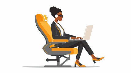 Black Businesswoman Working from Home on Laptop in Office Chair Illustration