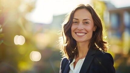 Close up portrait of a professional business woman smiling outdoor : Generative AI