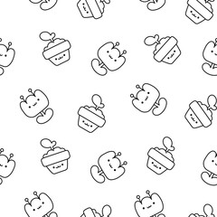 Fototapeta premium Cartoon cute happy kawaii characters. Seamless pattern. Coloring Page. Lifestyle. Hand drawn style. Vector drawing. Design ornaments.