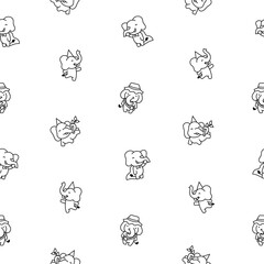 Cute cartoon baby elephant characters. Seamless pattern. Coloring Page. Adorable little indian animal. Hand drawn style. Vector drawing. Design ornaments.