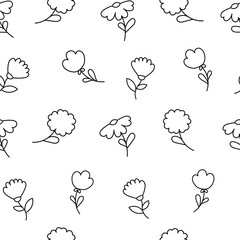 Spring flowers with leaves. Seamless pattern. Coloring Page. Botanical leaf. Hand drawn style. Vector drawing. Design ornaments.