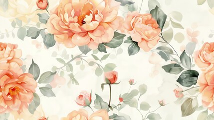 Fototapeta premium seamless pattern pastel watercolor floral with roses and leaves