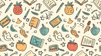 seamless pattern with hand-drawn doodles for wrapping paper school supplies