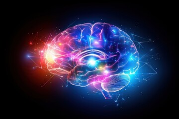 Obraz premium Human brain creative think colorful light isolated on dark blue background