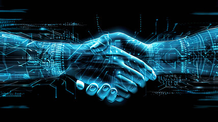 Digital Business Partnership Concept with Futuristic Handshake Design for Technology Projects