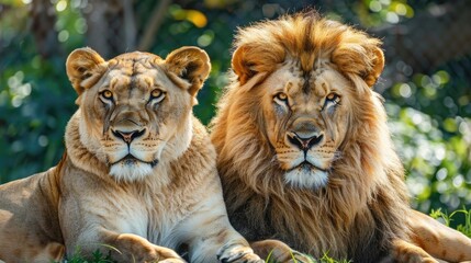 Couple of Lions resting in a picturesque close up portrait