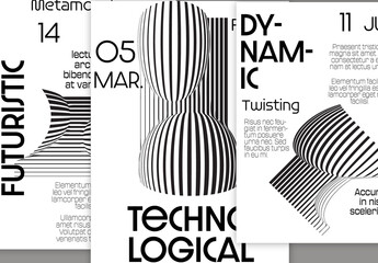 Flyer A4 Black and White Striped Abstract Futuristic Shape