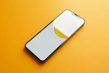 A frameless smartphone mockup with a white screen, positioned at a slight angle, solid yellow background,