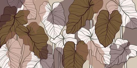 Nature leaves line art background patern vector. Floral pattern,  leaf Philodendron plant with monstera plant line arts, Vector illustration. © Nartco