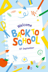 vector background with a set of back to school icons for banners, cards, flyers, social media wallpapers, etc.