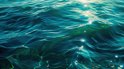Blue green surface of the ocean with gentle ripples on the surface and light refracting - Generative Ai