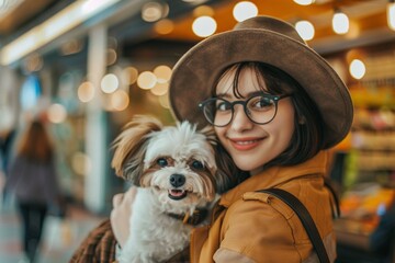 Going to the grocery store with a pet, pet friendly concept