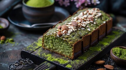 Mini pound cake made with matcha green tea and almonds