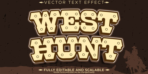 Obraz premium Cowboy wild text effect, editable west and texas text style