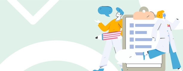 Obraz premium Doctor examines patient flat vector concept operation hand drawn illustration 