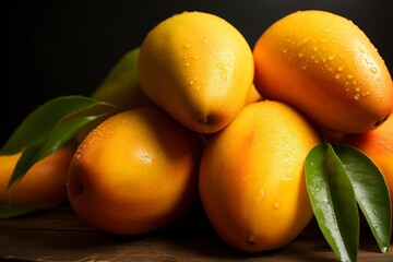 Isolated mango. Fresh organic mango with leaves isolated clipping path. Mango macro studio photo, generative ai