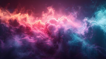 A mesmerizing abstract background showcasing a burst of teal, magenta, and green shapes and smoke, designed to look realistic and high-definition