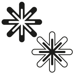 Abstract asterisk symbols. Geometric star icons. Graphic design elements. Multipurpose cross shapes. Vector illustration. EPS 10.