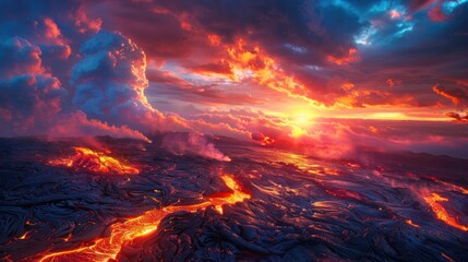Against the backdrop of the fiery sunrise, the colors of the volcanic rock come alive, casting a surreal glow that bathes the landscape in ethereal light.
