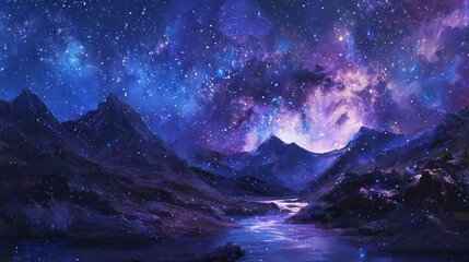 As night falls, the stars emerge overhead, casting a celestial glow upon the volcanic landscape below, painting it in hues of indigo and violet.