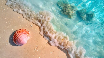 Landscape with shell on tropical beach. Summer concept. 