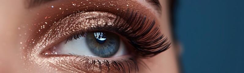 Naklejka premium Eyes Smokey eyelashes Long makeup evening eye woman shot Closeup beautiful beauty female make-up model cosmetic lady eyebrow face fashion girl glamour hair constructed modern honed portrait style