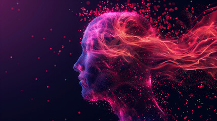 Human head and brain.Deep learning , Machine learning and artificial intelligence , AI Technology, thinking concept brain, thinking concept. Creative art brain explodes with paints with splashes. 