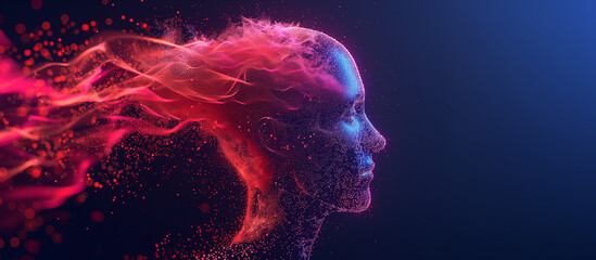 Human head and brain.Deep learning , Machine learning and artificial intelligence , AI Technology, thinking concept brain, thinking concept. Creative art brain explodes with paints with splashes. 