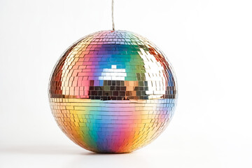 Fototapeta premium Rainbow Disco Ball on White Background