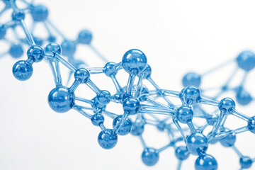 Abstract molecule model with blue spheres and white background