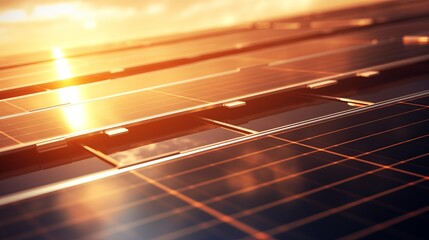 Solar panels capturing the sunlight at dawn, representing renewable energy and sustainable power solutions for a green future.