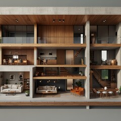 Obraz premium Modern home cross section, 3d rendering minimalist