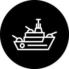Warship Vector Line White Circle Black Icon Design