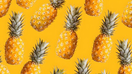 Pattern with bright pineapples on yellow background. 