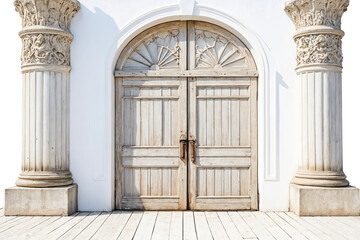 Fototapeta premium Classic Arched Wooden Doorway With Ornate Columns