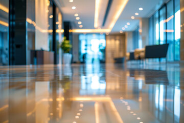 Fototapeta premium Blurred empty open space office lobby with copy space