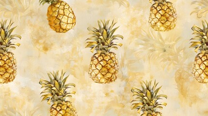 Fototapeta premium Pattern with bright pineapples on yellow background. 