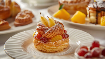 Delicious Pastries with Abstract Fruit Compote Pattern on Display
