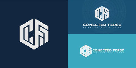 Abstract initial hexagon letter CF or FC logo in solid white color isolated on multiple background colors. The logo is suitable for blockchain contracts business logo design inspiration templates.