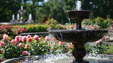 Park s fountain and rose garden