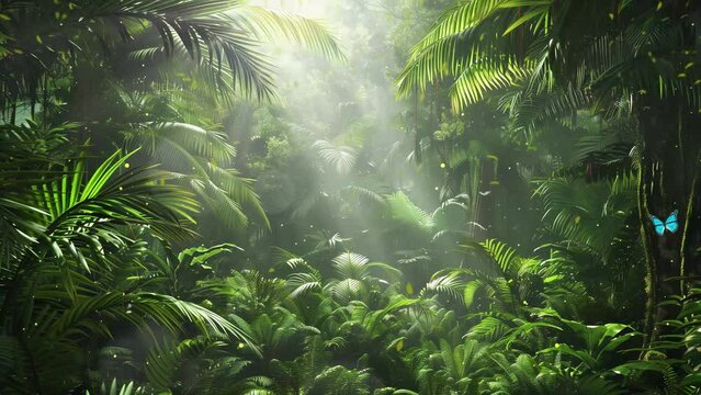 deep tropical jungles illustration. seamless looping overlay 4k virtual video animation background