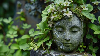 Obraz premium Green summer flower stone head