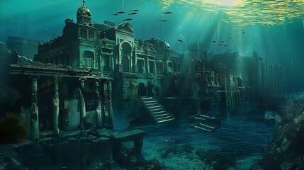 Lost Civilizations: Sunken cities or ruins beneath the waves, with hints of ancient stories.