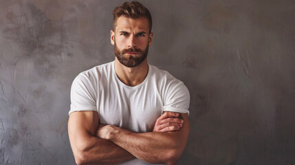 Obraz premium Handsome young man studio portrait confident young businessman wearing shirt and looking at camera copy space