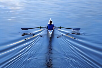 Rower's oars slicing through calm water.