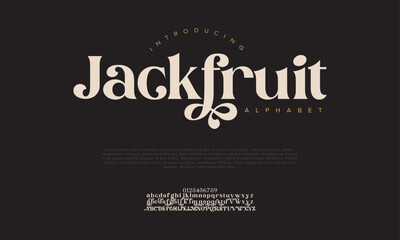 Jackfruit premium luxury elegant alphabet letters and numbers. Vintage wedding typography classic serif font decorative vintage retro. creative vector illustration
