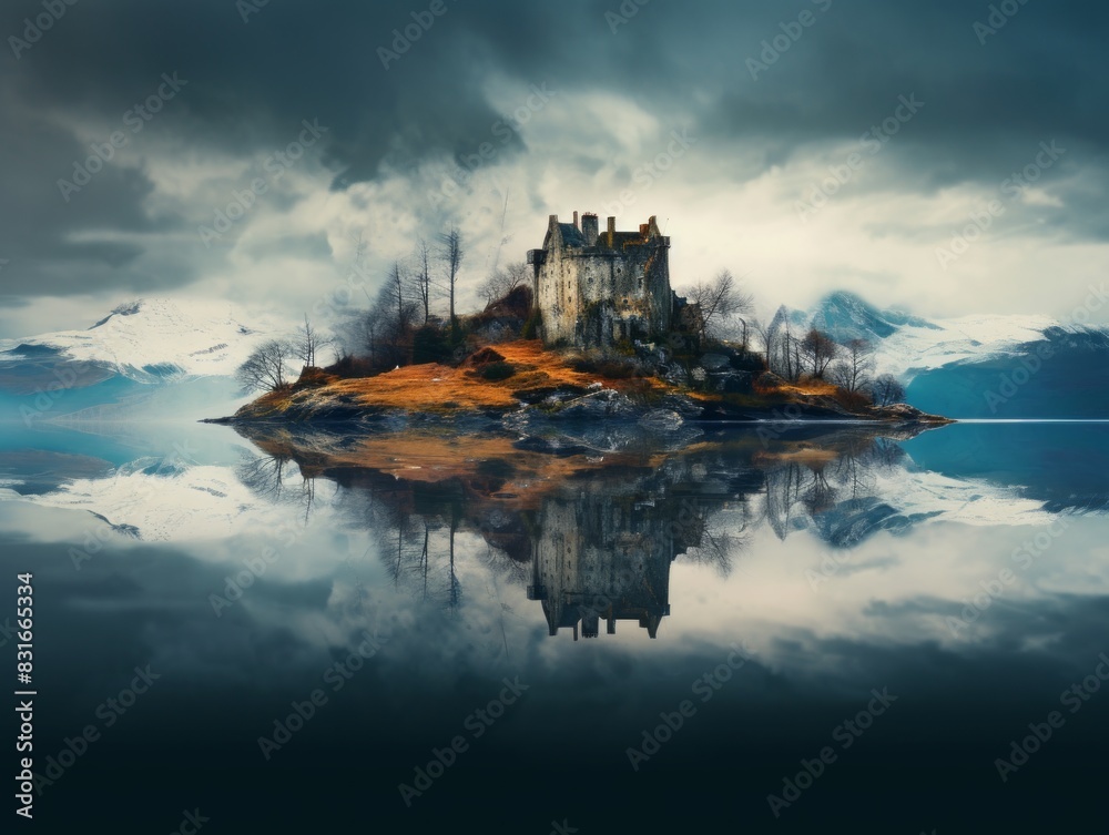 Sticker breathtaking scenery scottish castle on the water. - Stickers