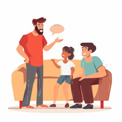 Children and Parents Talking Concept. Father and Mother Characters Talk to Son or Daughter