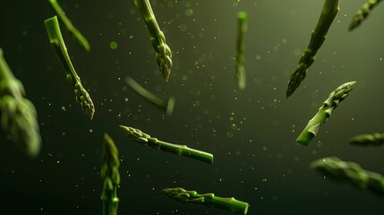 Asparagus floating in air on green background UHD wallpaper