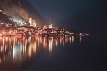 austria dream town hallstatt sunset and night photos